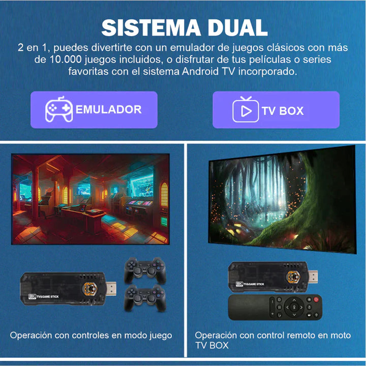 GAME STICK 8K Emulador de Juegos y Android TV 2 en 1